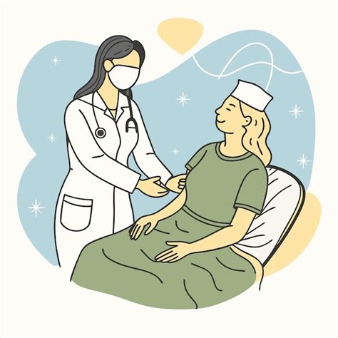Nurse helping patient hand drawn style line art flat vector ...