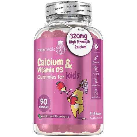 Calcium and Vitamin D3 Gummies for Kids | 90 Gummies | High-Strength ...