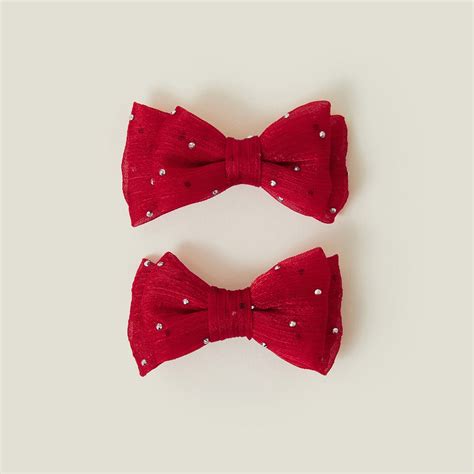 2-Pack Sparkle Bow Hair Clips Red - Accessorize India