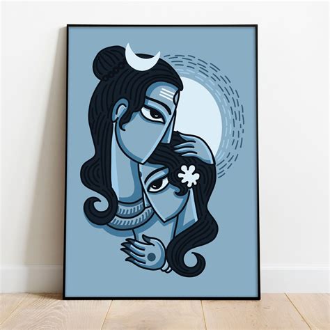 Lord Shiva and Parvati Art Print, Shiva Parvati Love Wall Art,hindu God ...