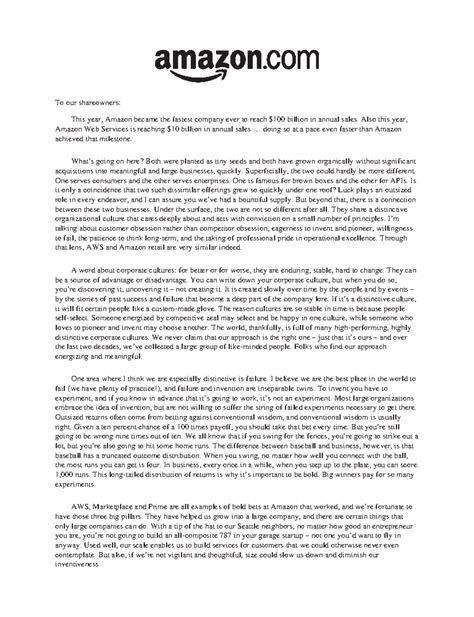 Amazon Annual Letters - To our shareowners: This year, Amazon became ...
