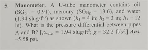 Image result for U Tube Manometer Example Problems5g PDF