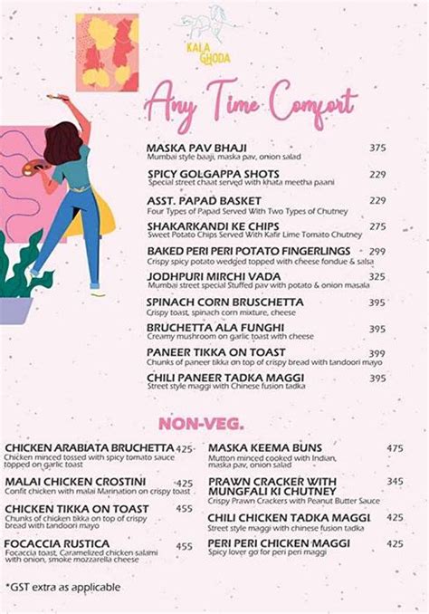 Menu at Kala Ghoda, Chandigarh
