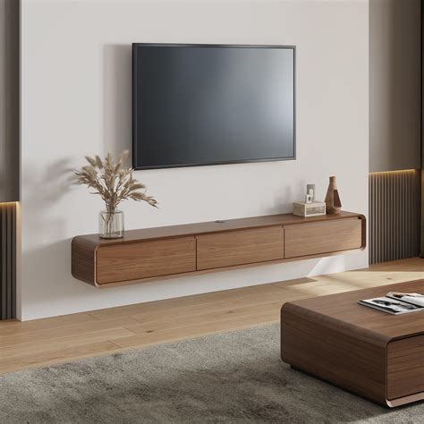Amazon.com: POVISON Floating TV Stand, 63" Modern TV Stand with Storage, Walnut TV Stand, Solid ...