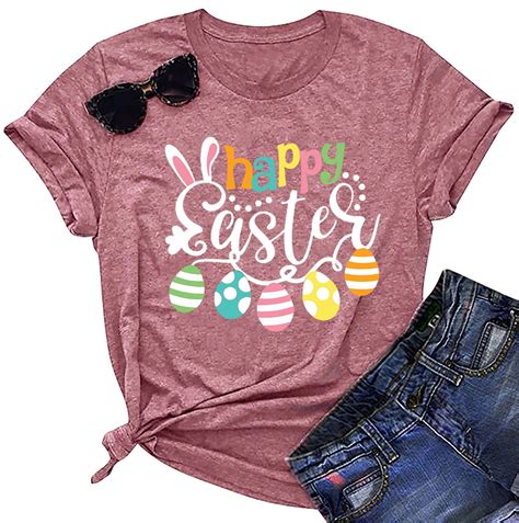 Happy Easter Shirts for Women Easter Bunny T-Shirt Rabbit Graphic Tees ...
