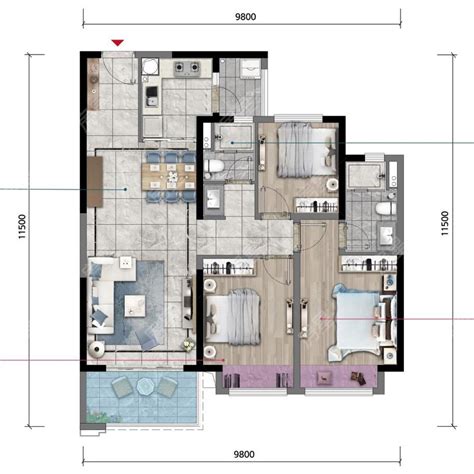 65平米三房户型图 – 设计本装修效果图
