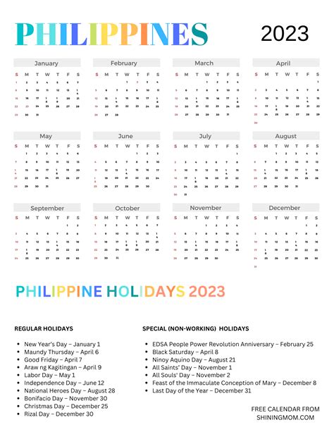 Free Printable 2025 Calendar With Holidays Philippines