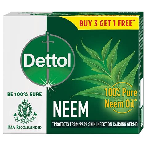 Buy Dettol Neem Bathing Soap Bar with Pure Neem Oil, 75g (Buy 3 Get 1 ...