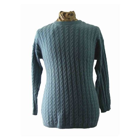 Light Blue Crew Neck Cable Knit Sweater - Blue 17 Vintage Clothing