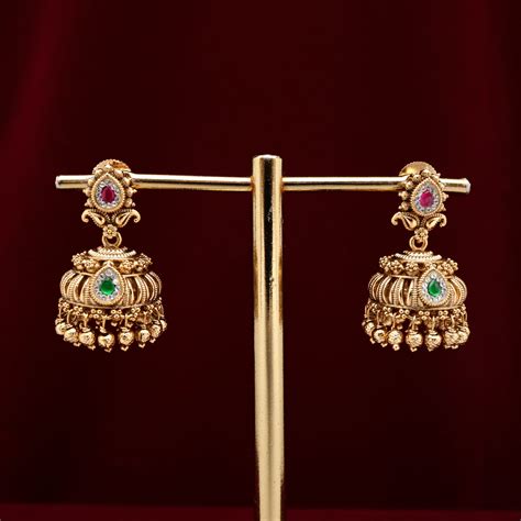 Antique Nagas AD Kemp Tilak Bridal Jhumkas