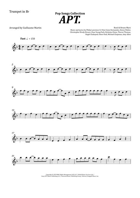 Apt. (arr. Guillaume Martin) by Rosé & Bruno Mars Sheet Music for ...