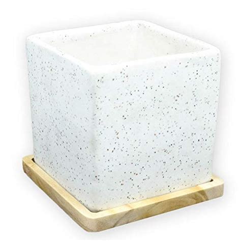 BRICK BROWN Handcrafted Ceramic Square Planter with Teak Wood Base ...