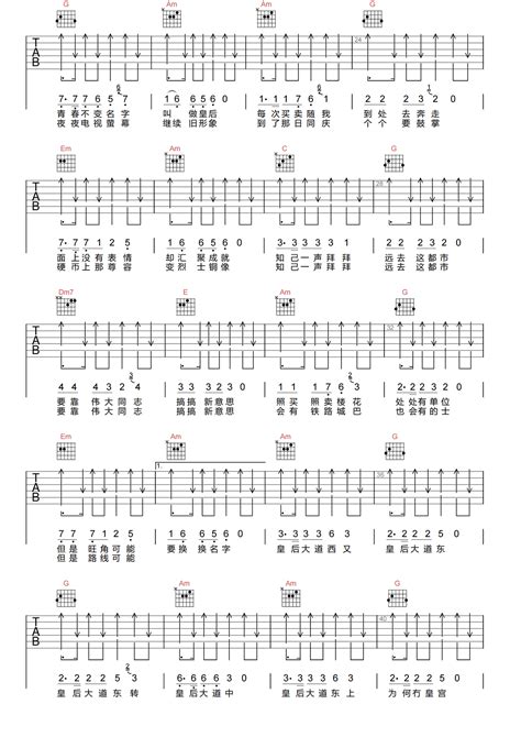 罗大佑《皇后大道东吉他谱》C调原版图谱-曲谱热