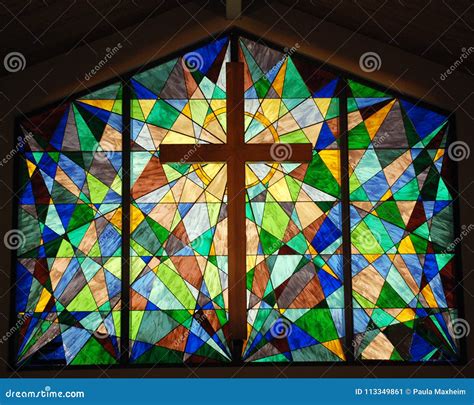 Stain Glass Window with Cross Stock Image - Image of designs ...
