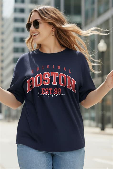 Boston Navy Plus Size Printed T-shirt – Juneberry