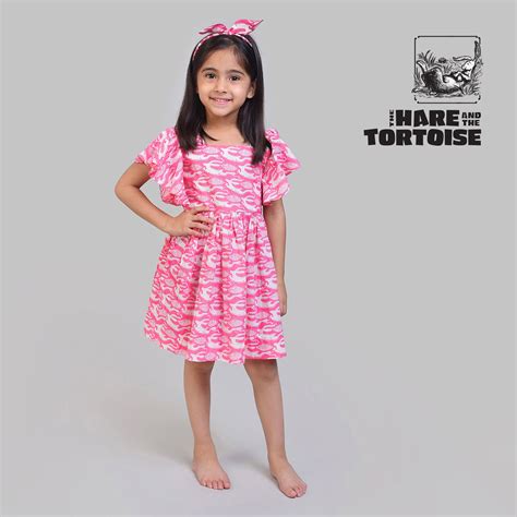 Cotton Flutter Sleeve Frock For Girls with The Hare & The Tortoise Pri ...
