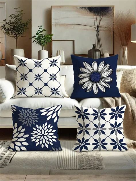 Set Of 4 Modern Geometric And Floral Throw Pillow Covers - Comfortable ...