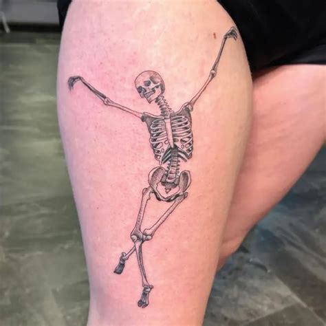 Black & Grey Ballet Dancing Skeleton Dotwork Tattoo Idea & Design on ...