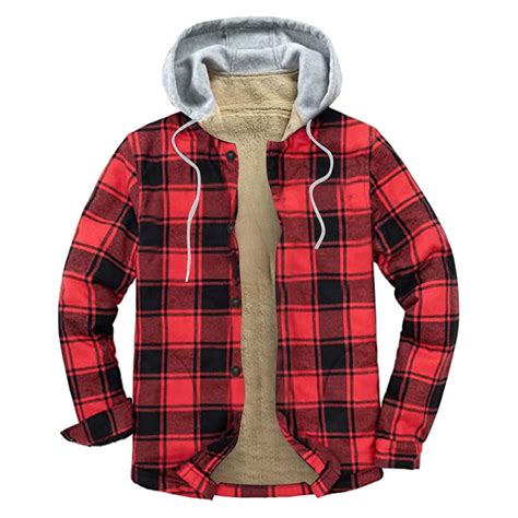 Hooded Plaid Jacket Men,Men's Long Sleeve Quilted Lined Flannel Shirt ...