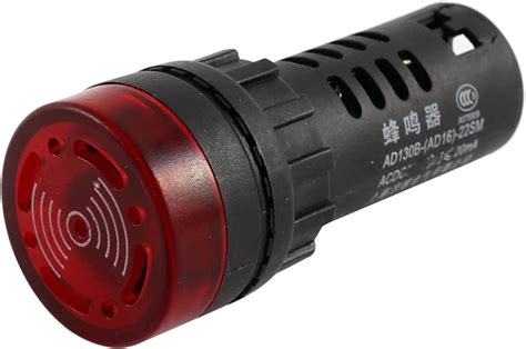 uxcell AC DC 220V 20mA Red LED Buzzer Alarm Accident Signal Pilot Lamp ...