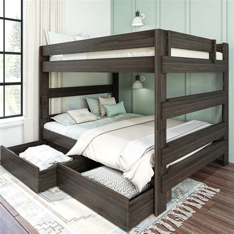 Max & Lily Solid Wood Farmhouse Queen over Queen Bunk Bed with Storage ...