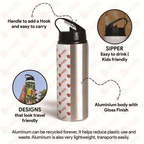 Indigifts Geometric Printed Customized Aluminium Sipper (750ml): Love-
