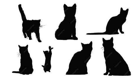 Premium Vector | A black cat silhouettes on a white background.