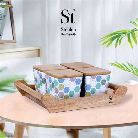 Stehlen 100% Pure melamine 4 pcs wooden lid canister set with wooden t