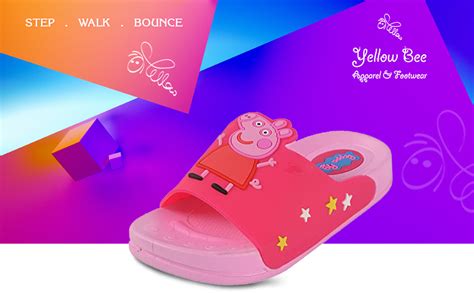 Yellow Bee Peppa Pig with Stars 3D Slippers for Girls, Pink, 11C, 4.5-5 ...