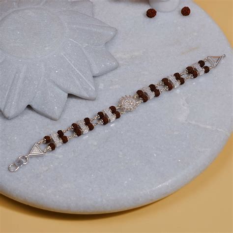 Rudraksha Silver Bracelet with Om Embedded in Surya Double Line ...