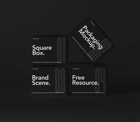 The Front Side of Four Square Boxes Mockup Free - Free Package Mockup
