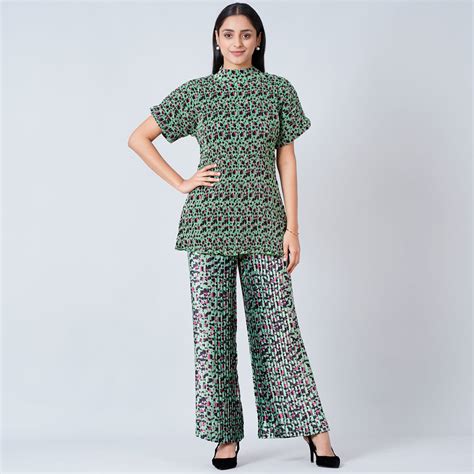 Green Animal Print Top and Knife Pleated Palazzo Set – First Resort by ...