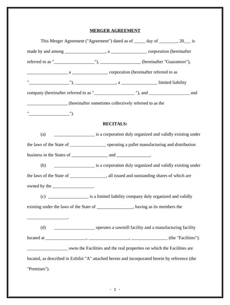 Merger Agreement - Blank Fillable Template | Fill Out, Print & Download ...