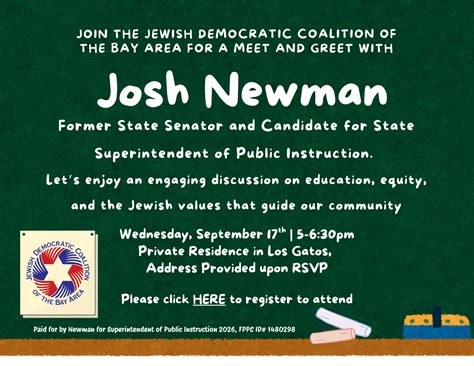 Candidate Meet & Greet: Josh Newman for State Superintendent of Public Instruction – Santa Clara ...