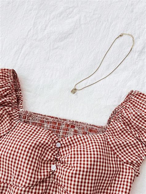 SHEIN TEENGIRL Burgundy Retro Plaid Ruffle Trim A-Line Top, College ...