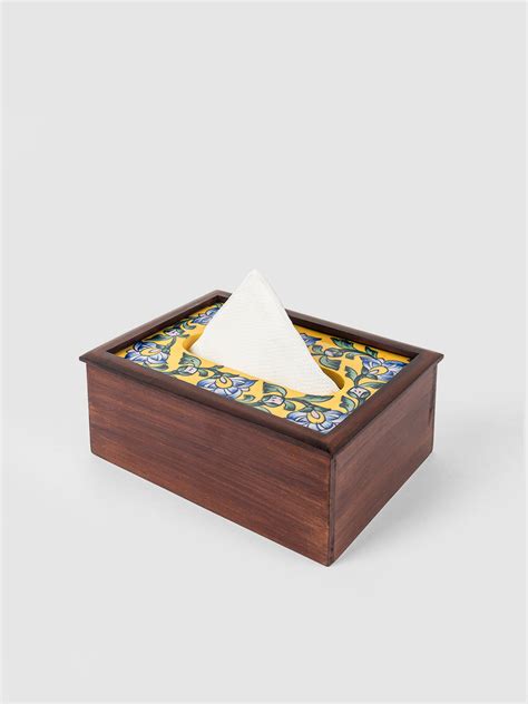 Premium Wooden Handmade Napkin Holder With Blue Pottery Tile in Blue ...