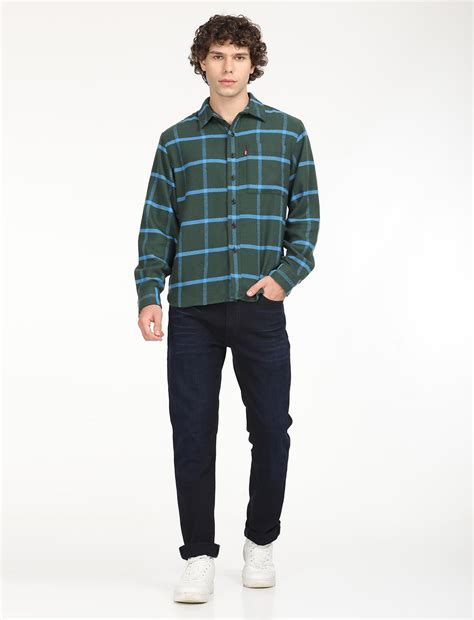 Men's Checkered Dark Green Spread Collar Shacket – Levis India Store