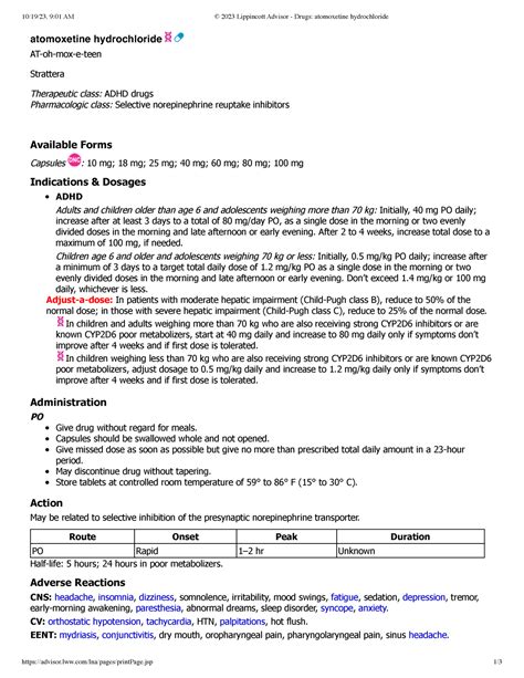 © 2023 Lippincott Advisor - Drugs atomoxetine hydrochloride - 10/19/23, 9:01 AM © 2023 ...