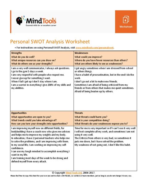 Image result for Mind Tools Personal SWOT Analysis Worksheet