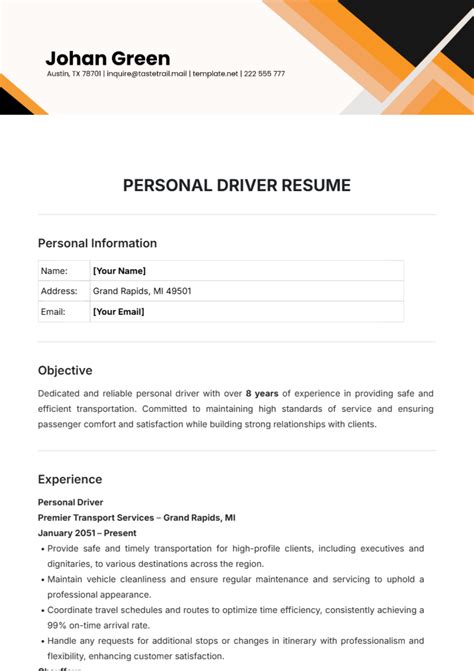 Free Driver Resume Templates to Edit Online and Download
