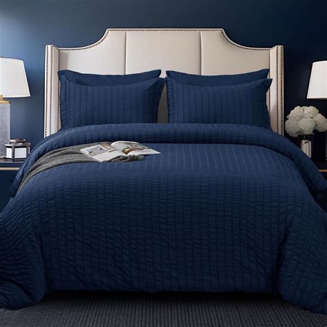 Amazon.com: HYMOKEGE Navy Blue King Size Comforter Set Seersucker 7 ...
