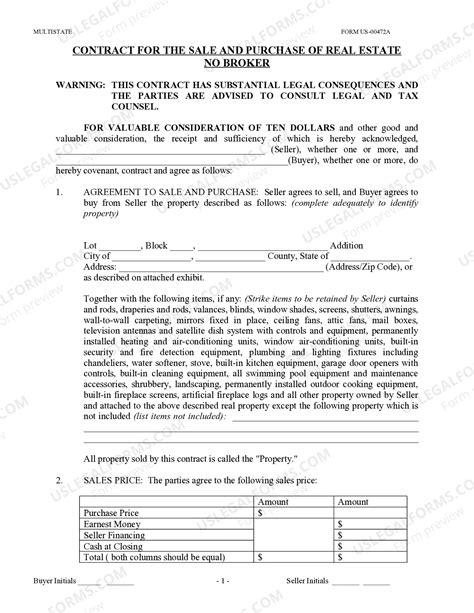 Contract for the Sale and Purchase of Real Estate - No Broker - Seller ...