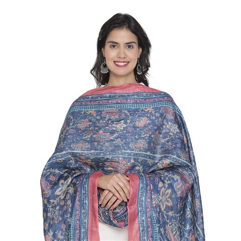Buy Blue Floral Design Pure Silk Printed Dupatta Online | Shingora