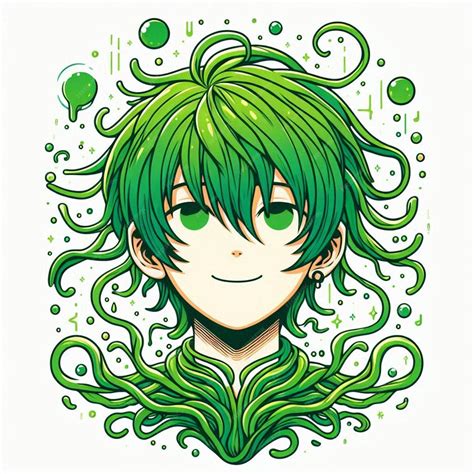 A drawing of a green anime character with a green hair | Premium AI ...