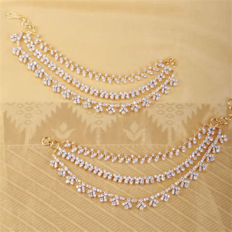 Diamond Look CZ Triple Layer Bridal Ear Chains in Gold Polish – Sneha ...