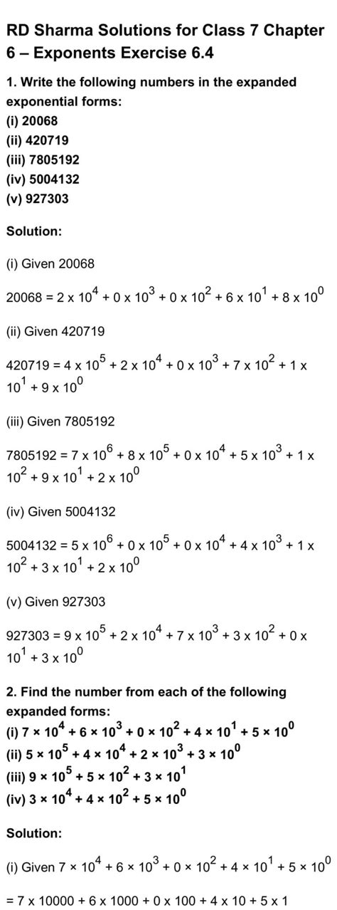 RD Sharma Class 7 Maths Chapter 6 – Exponents Exercise 6.4 - RD Sharma ...