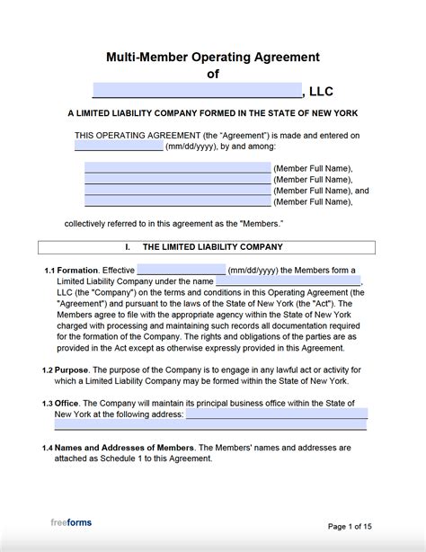 Free New York LLC Operating Agreement Template | PDF | Word