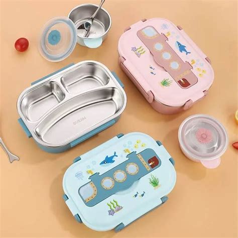 Pink Submarine Theme Compartment Steel Tiffin Lunch Box for Boys and ...