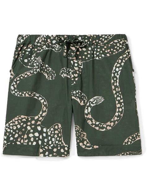 Desmond & Dempsey - Printed Cotton Pyjama Shorts - Green Desmond & Dempsey