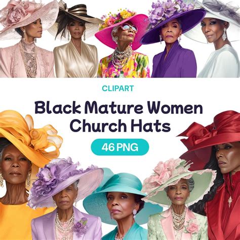 Black Mature Women Church Hats Clipart, African American Granny PNG ...
